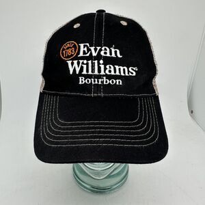Evan Williams Bourbon Hat Cap Snap Back Black Tan Mesh Trucker Mens Embroidered